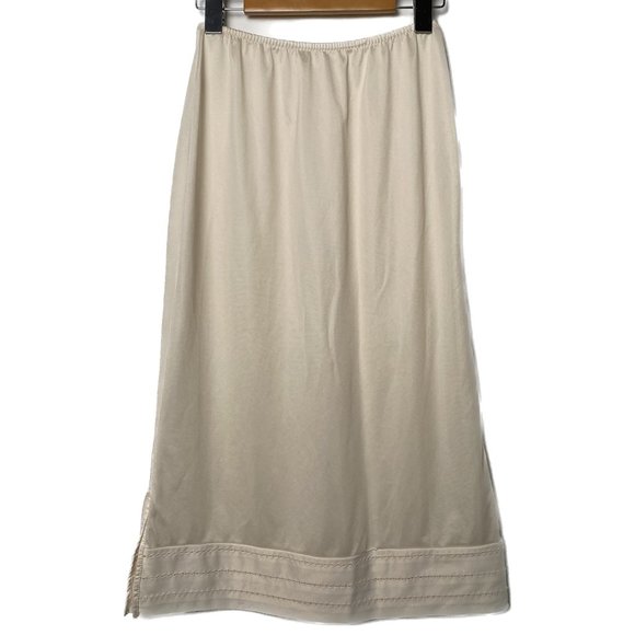 Vintage 70s Slip Skirt Women Small Cream Embroidery Side Slit Coquette Girly - Picture 1 of 11